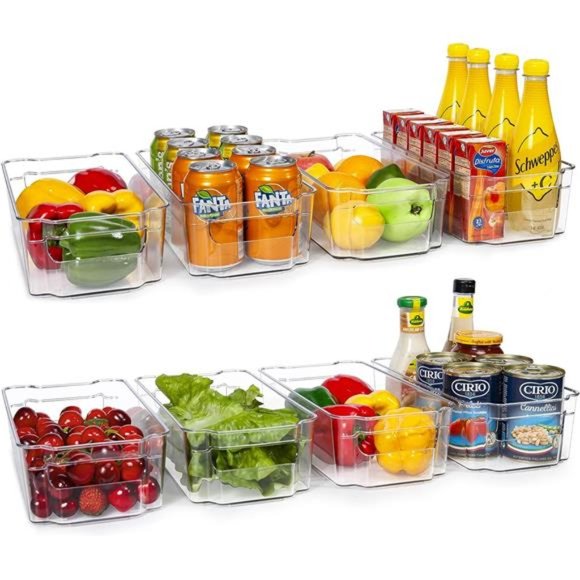 Refrigerator Organizer Bins -8pcs Clear Plastic Bins For Fridge, Freezer,Kitchen - Picture 1 of 6